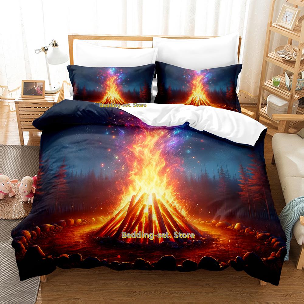Cool Bonfire Bedding Set Single Twin Full Queen King Size Bed Set Adult Kid Bedroom Duvetcover Sets 3D Print Anime Bed Sheet Set