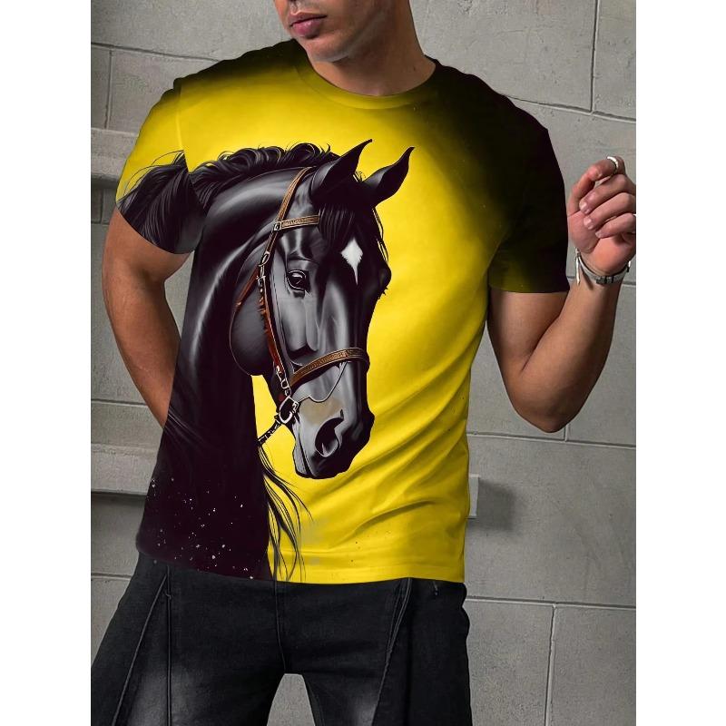 Summer Men's Horse 3D Printed Crew Neck T-Shirt
