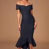 European And American Women'S Clothing New Fashion Temperament Slim Solid Color Sexy One-Word Collar Off-The-Shoulder Hip Fish Tail Dress