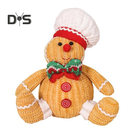 Gingerbread Man Doll Plush Christmas Doll Toy Soft Stuffed Sitting Cookie Gingerbread Festive Decor for Xmas New Year Gift