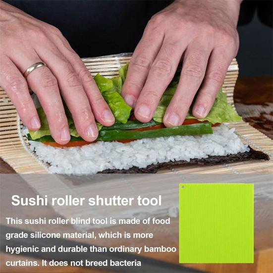Silicone Sushi Rolling Mat with Bamboo Pattern Non-Stick Reusable Sushi Maker for Rolls Rice Balls Essential Kitchen Tool for Homemade Sushi