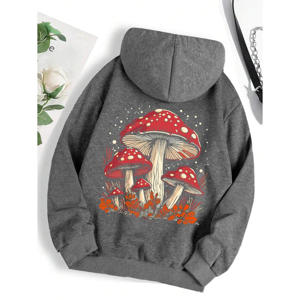 Red mushroom personality graphic hoodie ladies Harajuku casual sweatshirt fashion hooded autumn