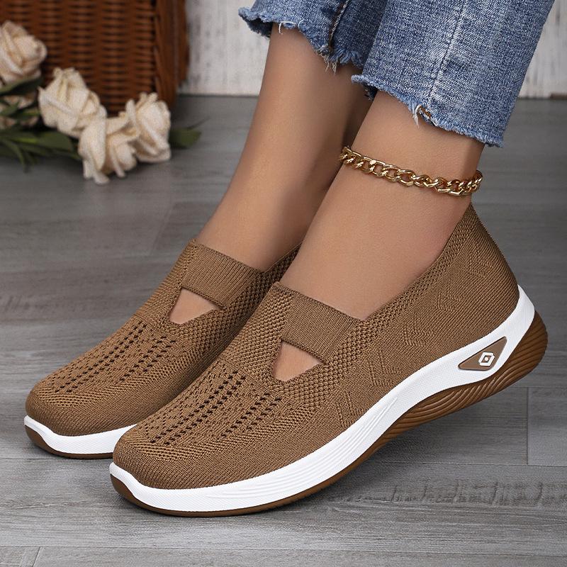 Women's Comfortable Breathable Knitted Sneakers Walking Soft Cut-Out Shoes for Women Office Work Platform Flats Slip On Tennis Shoes Casual Loafers