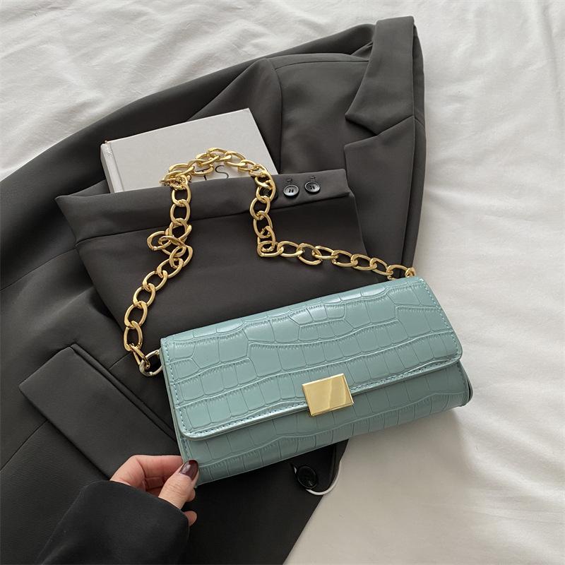 

Летняя новая сумка ретро универсальный крокодиловый узор маленькая сумка цепочка сумка сумка почтальон маленькая ароматная сумка через плечо озеро синий