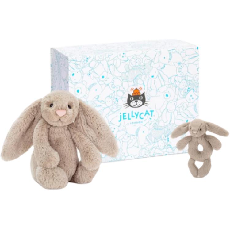 JELLYCAT Bonnie Rabbit sweet first encounter gift box rattle comforting cute doll plush doll 23cm/18cm high