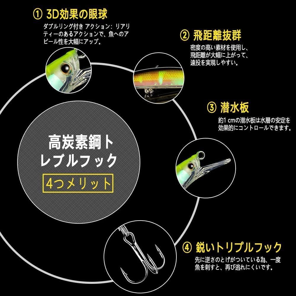 [RISOUHE] Lure Floating Minnow Set, 5 Colors, Minnow, Sea Bass,