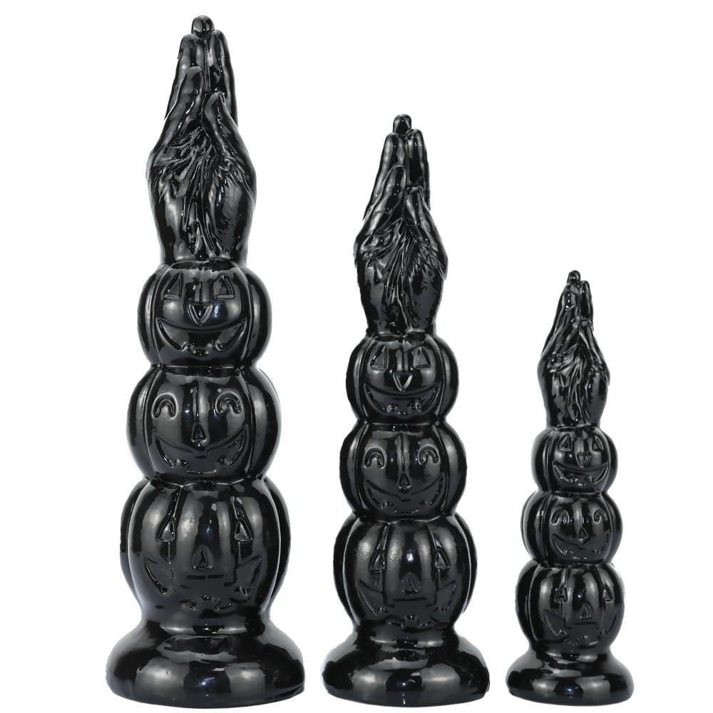 Black PVC Anal Masturbator Set Butt Plug Anal Beads Dildo for Men Women