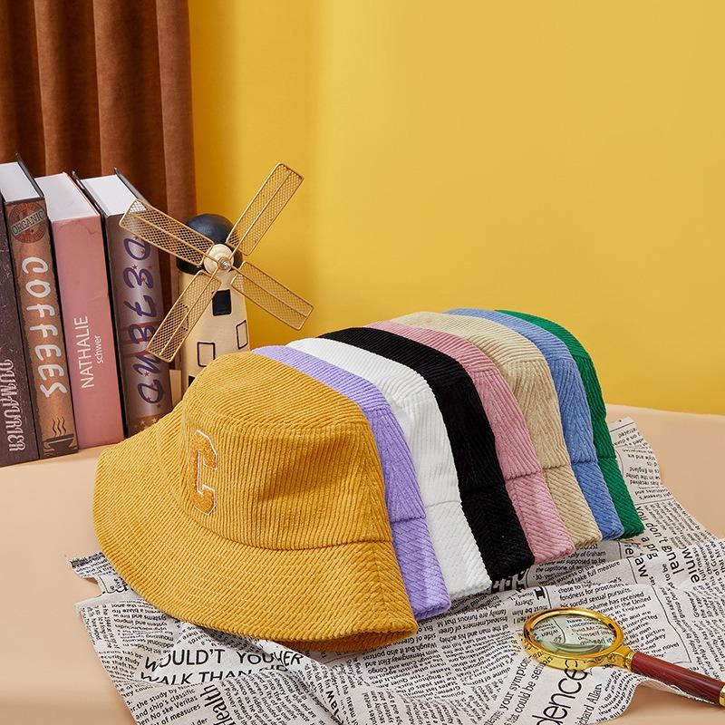 Spring and Autumn New Trendy Retro Letter Corduroy Bucket Hat for Men and Women Outdoor Wear Casual Sunshade Basin Hat