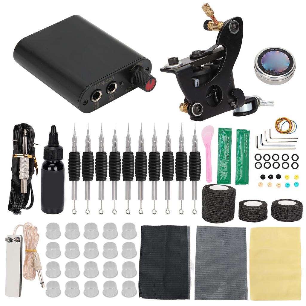 Coil Tattoo Machine Set Foot Pedal Practice Skin Tattoo Ink Power Supply Tattoo Kit for Beginner
