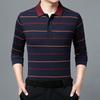 Camisas polo listradas masculinas da moda, novas camisas polo coreanas para negócios, primavera/outono, casuais, manga comprida, bolsos na lapela, roupas masculinas, tops de algodão, 2025