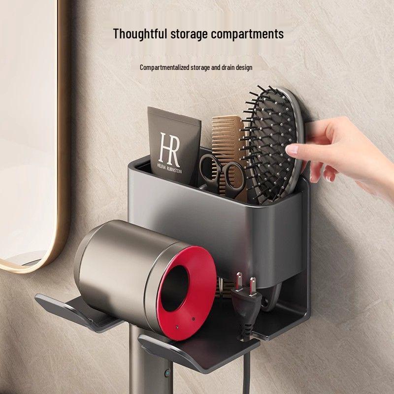 Wall-Mounted Hair Dryer Rack: Bathroom Storage Shelf & Hanging Bracket