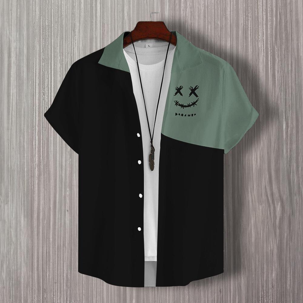 Simple 3d Patchwork Print Men's Shirt Hawaiian Shirts For Men Casual Man Clothes Loose Oversized High Quality Short Sleeve Shirt