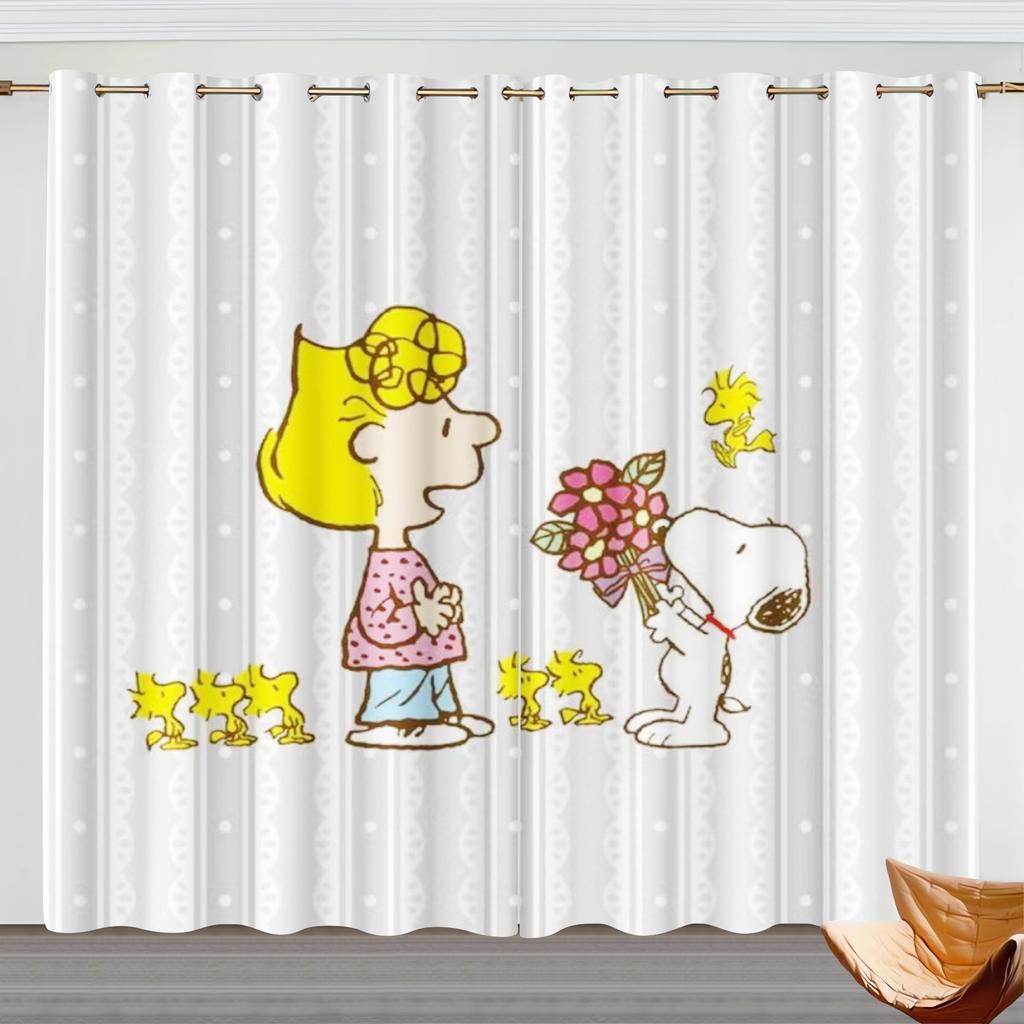 Cartoon Snoopy Curtain Children Polyester Happy Puppy Decoration Suitable Bedroom Kids Room Gifts Darkening Ideal For