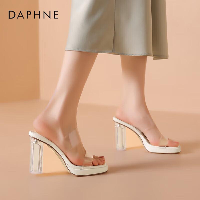 Daphne Women s Transparent Ultra High Heel One-Strap Crystal Sandals 38