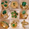 2025 High-end Retro Women's Flower Ring with Inlaid Green Zircon