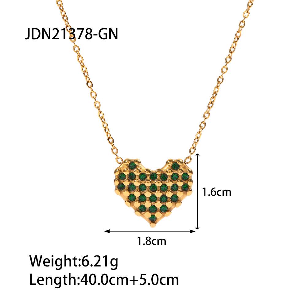 

18K Gold-Plated Heart Pendant Necklace with Inlaid White Diamonds - Stylish and Versatile Fashion Trend Accessory