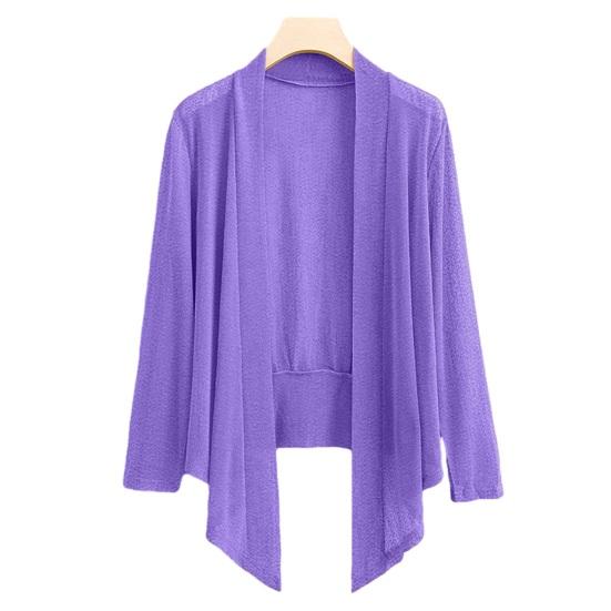 

Сухой цветной длинный кардиган большого размера, блузка, однотонный, повседневный, свободный, с быстрым рукавом, быстросохнущий, тонкий, прозрачный, открытый 2XL фиолетовый