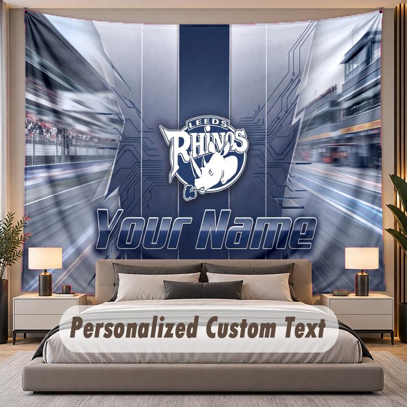 Custom Name Text Tapestry Leeds Rhinos Personalized Polyester Wall Tapestry For Bedroom And Room
