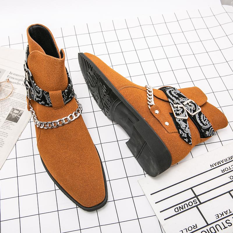 Fashion 38-48 Men Black Brown Side Buckle Matte European Business Office Fashion Brand Chelsea Boots Gentlemen's Social Boots