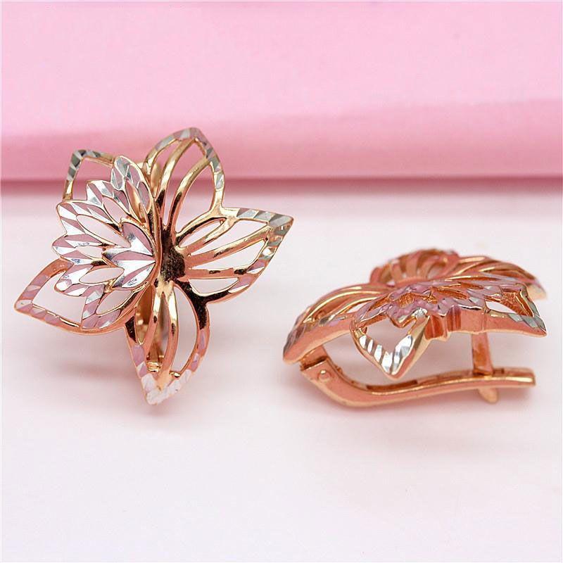 Purple Gold Flower Earrings Temperament Personality Fashion Hollow Exaggerated Pattern Rose Gold Plated Stud Earrings