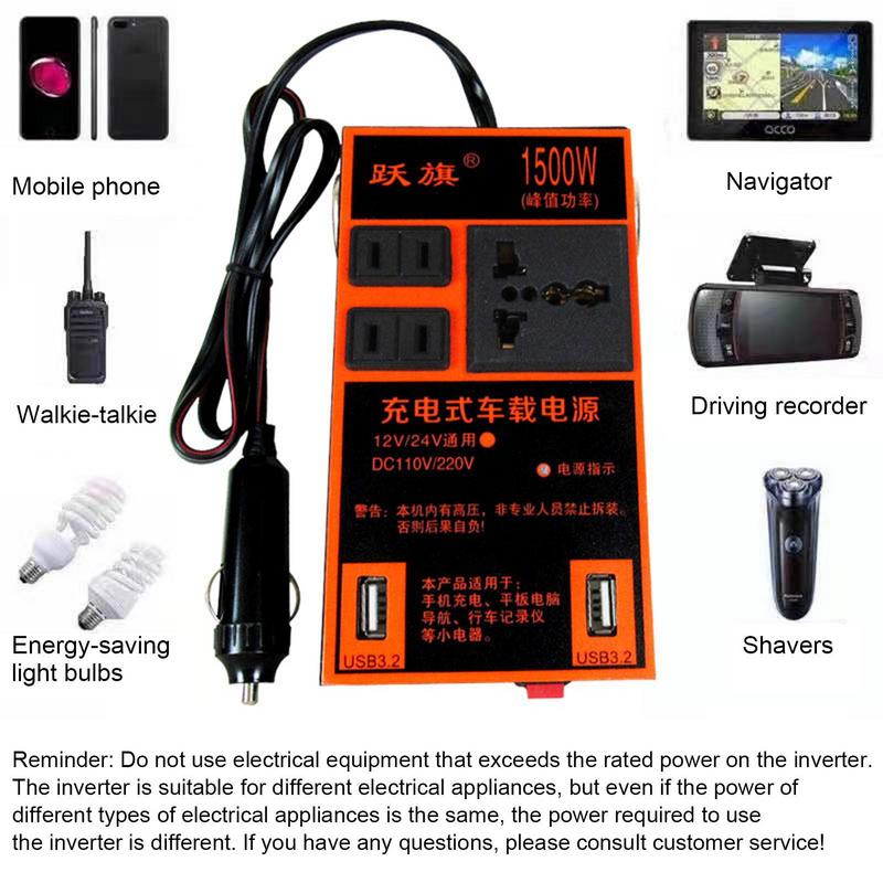 Power Inverter DC 12V/24V To AC 220V Transformer with USB Universal Socket Charge with LED Display for RV Truck Car Supply
