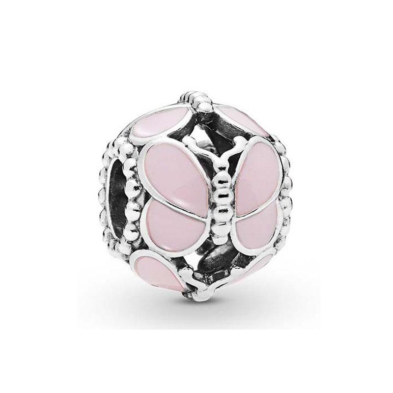 Fit Original Charms Bracelet 925 Silver Plated Pendant Pink Series Heart Flower Spring Butterfly Bead Women DIY Jewelry Making