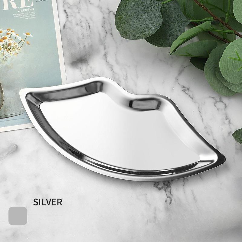 1PC Simple Stainless Steel Lip Jewelry Tray Household Cosmetics Metal Tray Girls Jewelry Storage Tray Home Storage Products