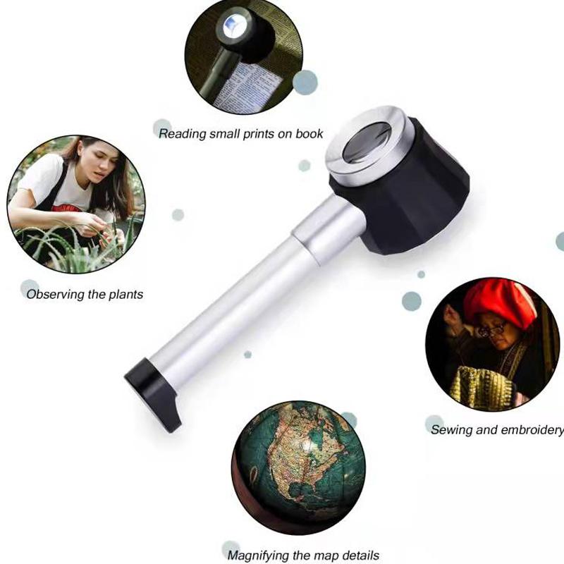 30X Handheld Metal Magnifiers Folding Magnifier Loupe Lens With LED Light Calibration Magnifying Glass For Jewelry Repair