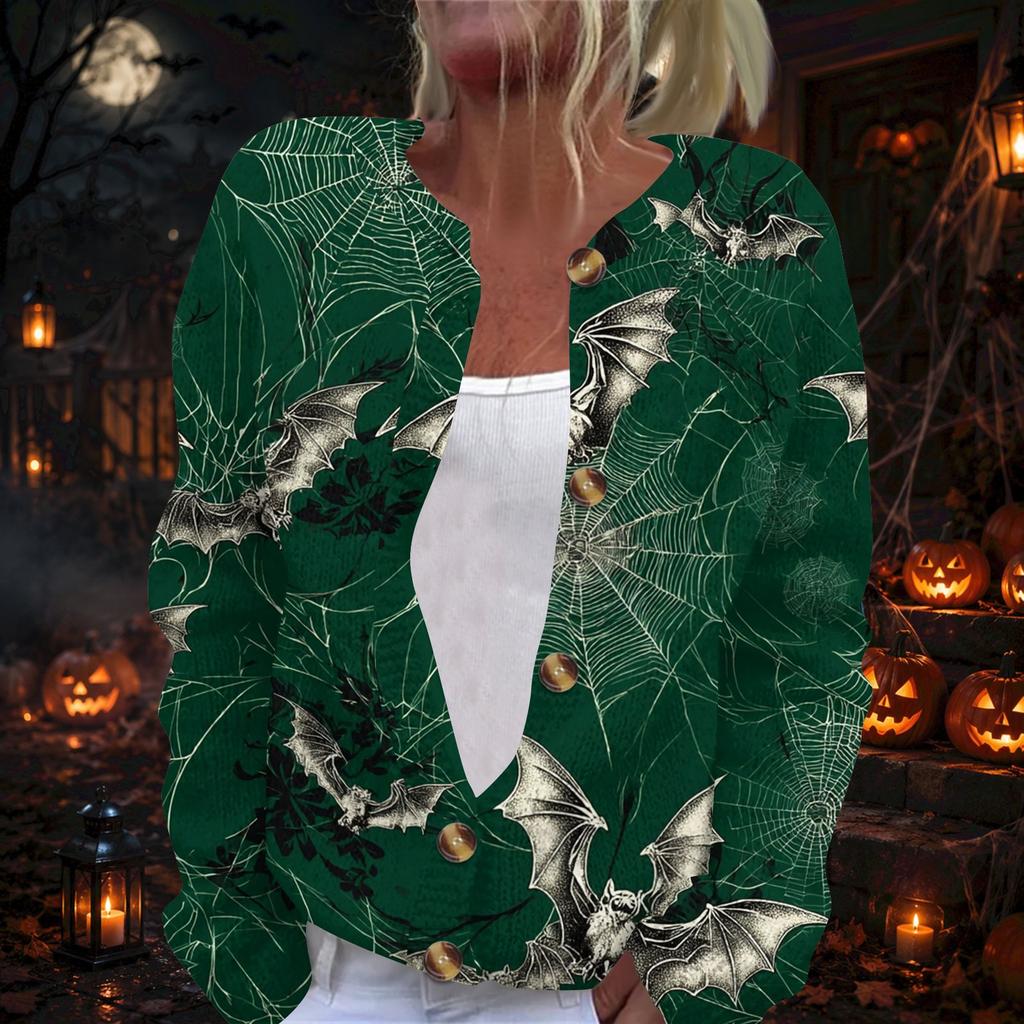 Cardigan da Donna con Stampa di Halloween - Cappotto in Maglia a Manica Lunga con Bottoni Frontali, Maglieria Leggera per Feste in Costume, Uso Quotidiano