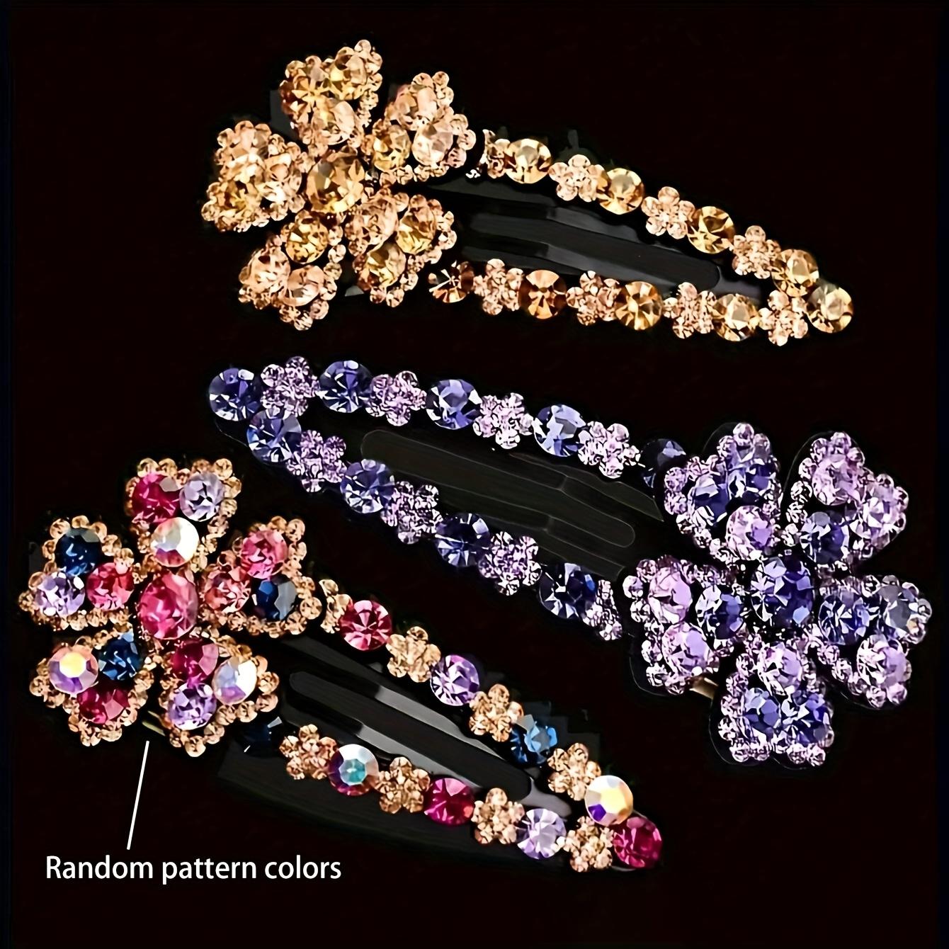 

3Pcs random color retro resin gem flower hair clips, minimalist shiny fashion women hair accessories