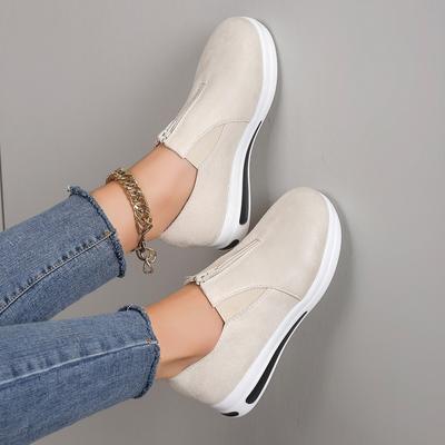 2024 New Plus Size Women's Shoes 36-42 Thick Soled Versatile Zipper PU Leather Casual Sports Shoes Walking Shoes Tênis