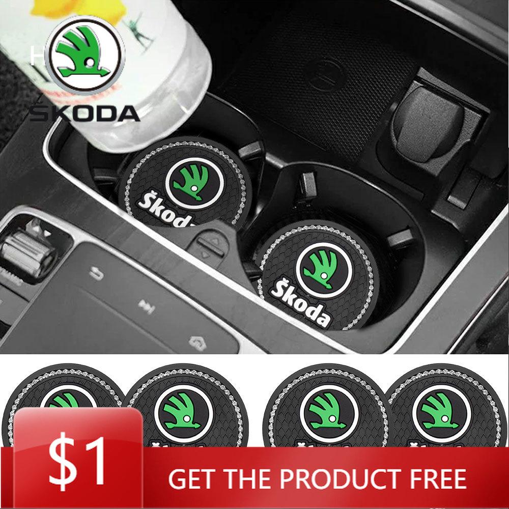 Car Sticker Diamond Rubber Non-slip Mat Water Cup Slot Pad Car Coaster For Skoda Karoq Octavia 3 A5 A7 Rapid Kami Scala Kodiaq F NL6