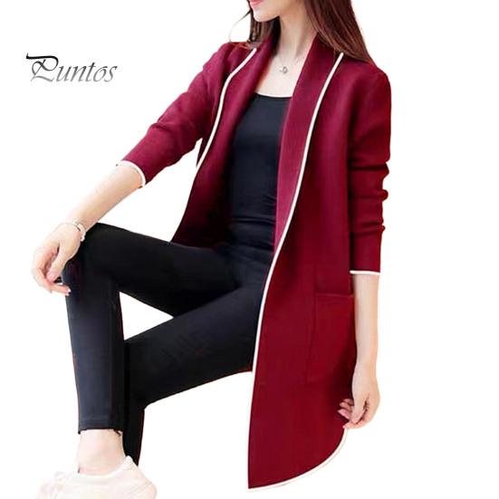 Women Winter Jacket Fall Open Stitch Cardigan Long Sleeve Mid Thermal Length Solid Color Loose Pockets Lapel Lady Warm Coat Outerwear