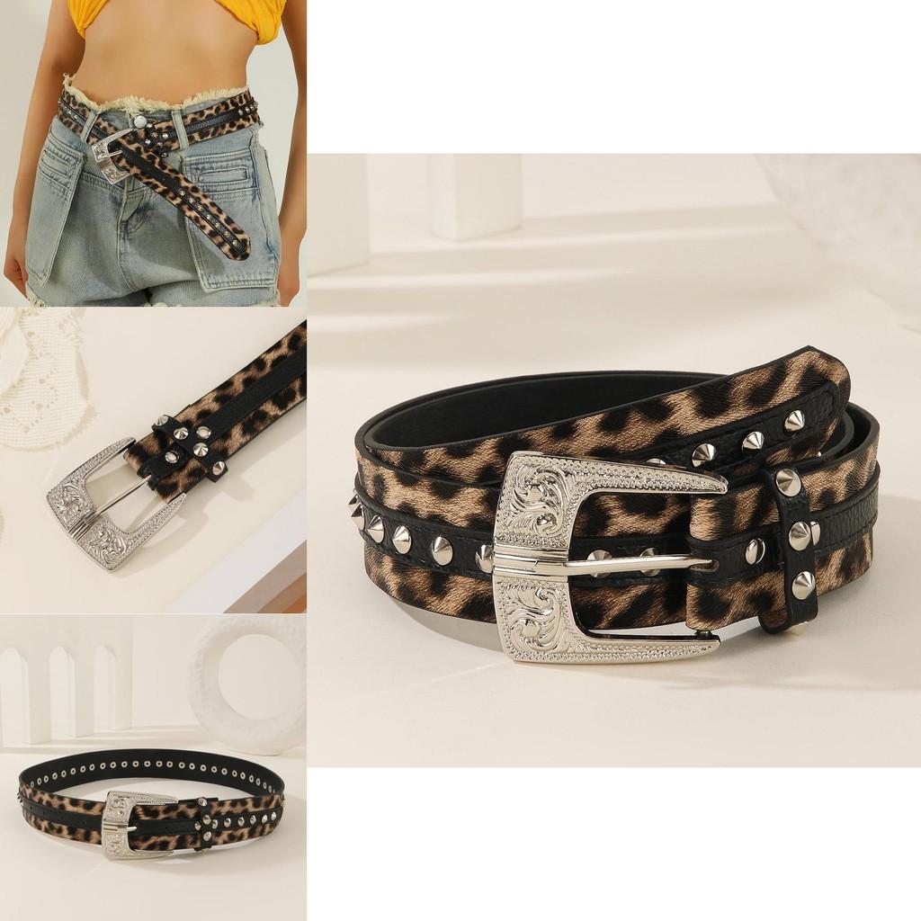 Fashion Leopard Print Pattern Rhinestone Metal Buckle Decoration Women Wide Belt For Streetwear Fashion