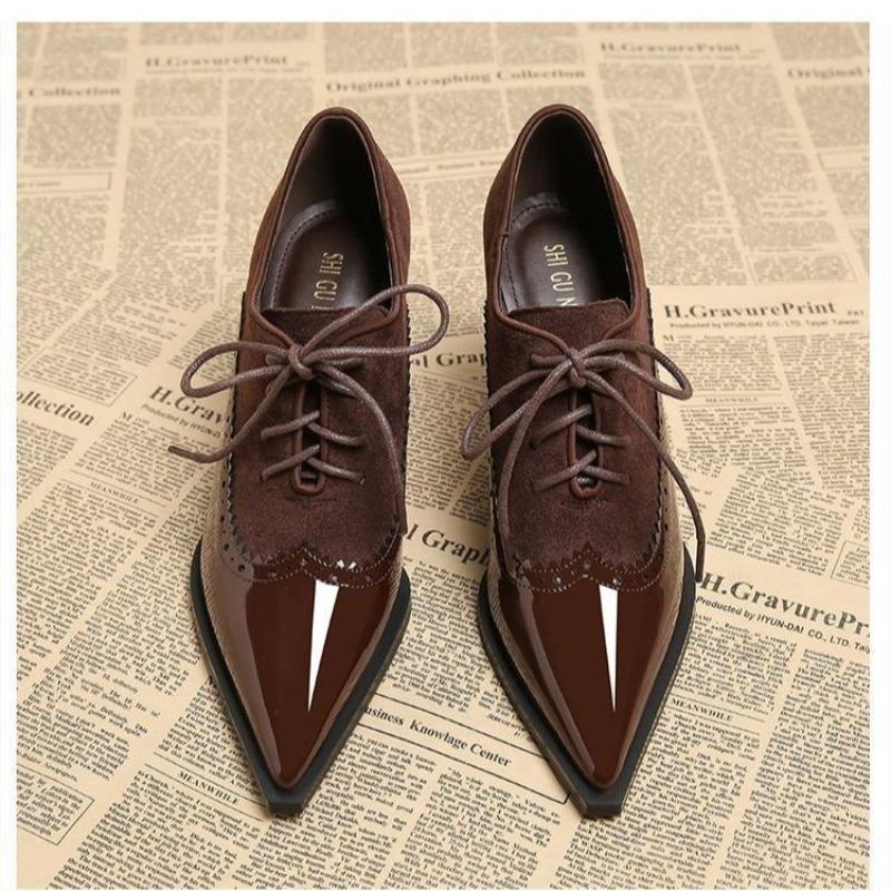 Fashion French Vintage Pointed Toe Shoes Lace-Up 2025 British Pointed Toe Pumps