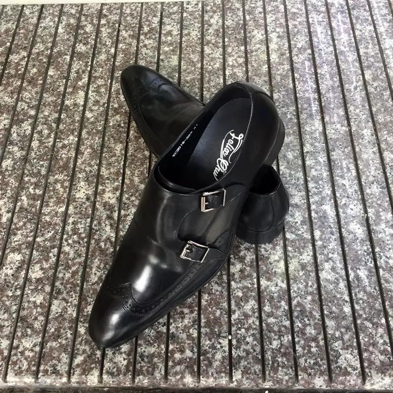Men'Sdressshoes Pointed Monk Monk Shoes Cowhide Dress Leather Shoes Men'S Double Buckle Business Casual Shoes