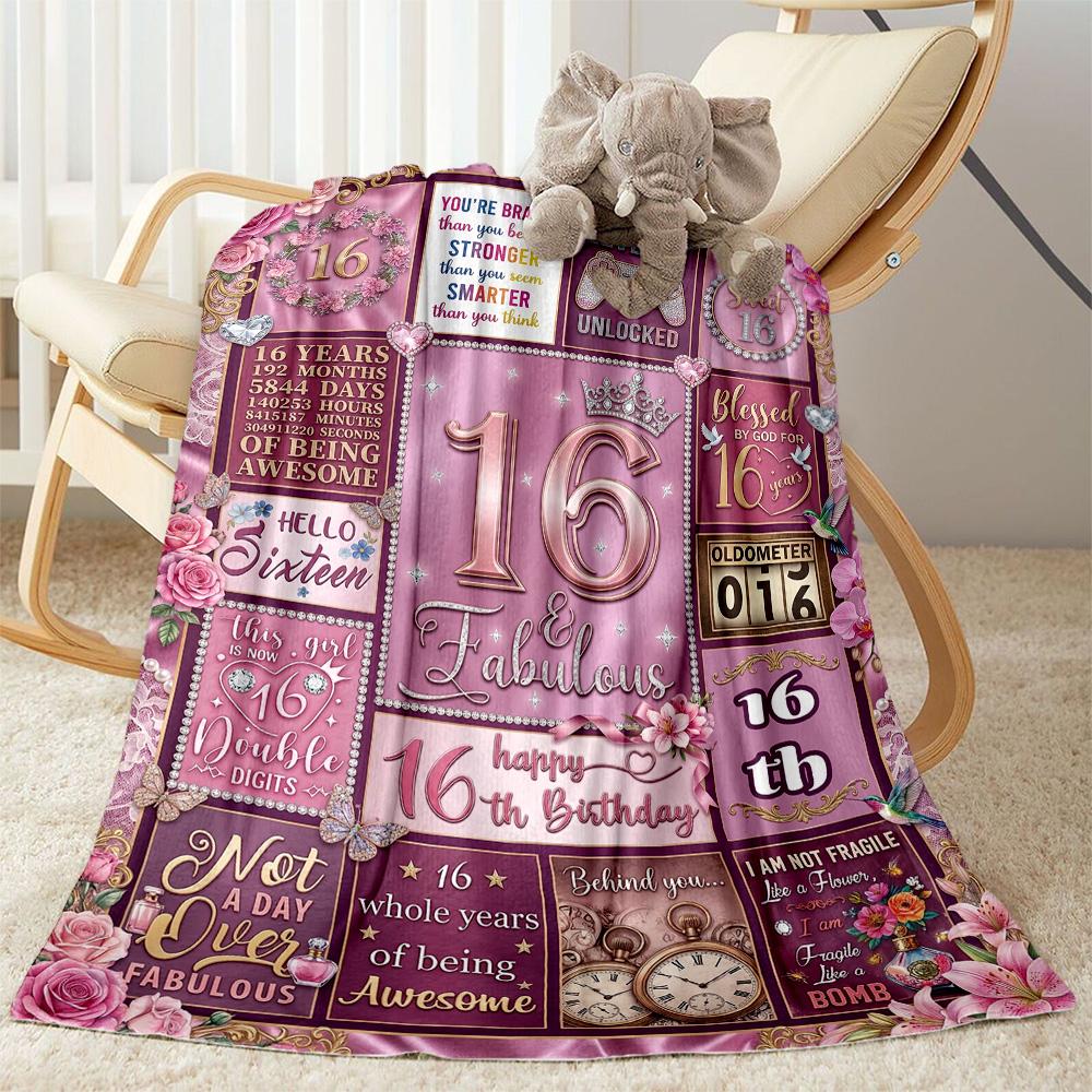Happy 16th Birthday Celebration Flannel Blanket-Soft and Suitable for Sofas,Beds,Offices,Travel,All Seasons,Great Gift for Holidays and Birthdays.