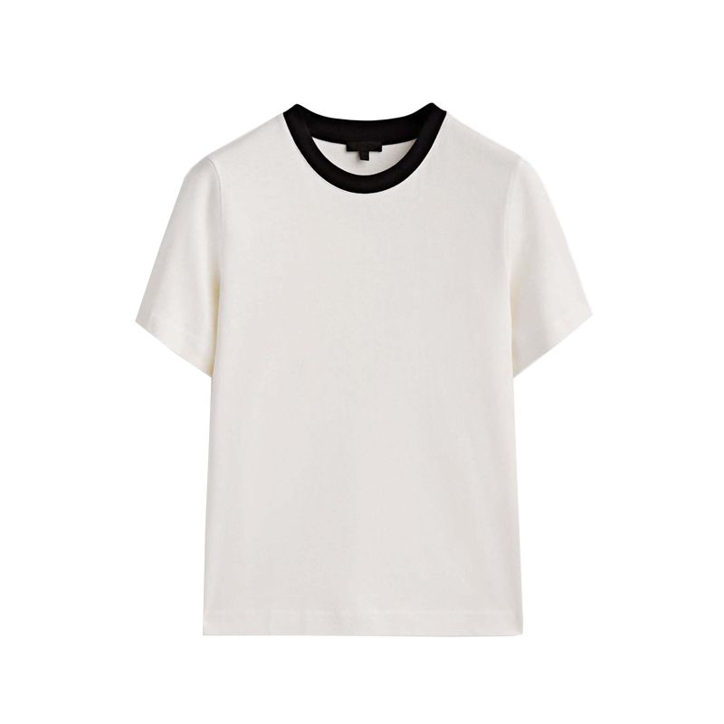 MD Spring New round Neck Inner Bottoming Top Casual Contrast Color Short Sleeve Silm Pure Cotton T-shirt 6855542