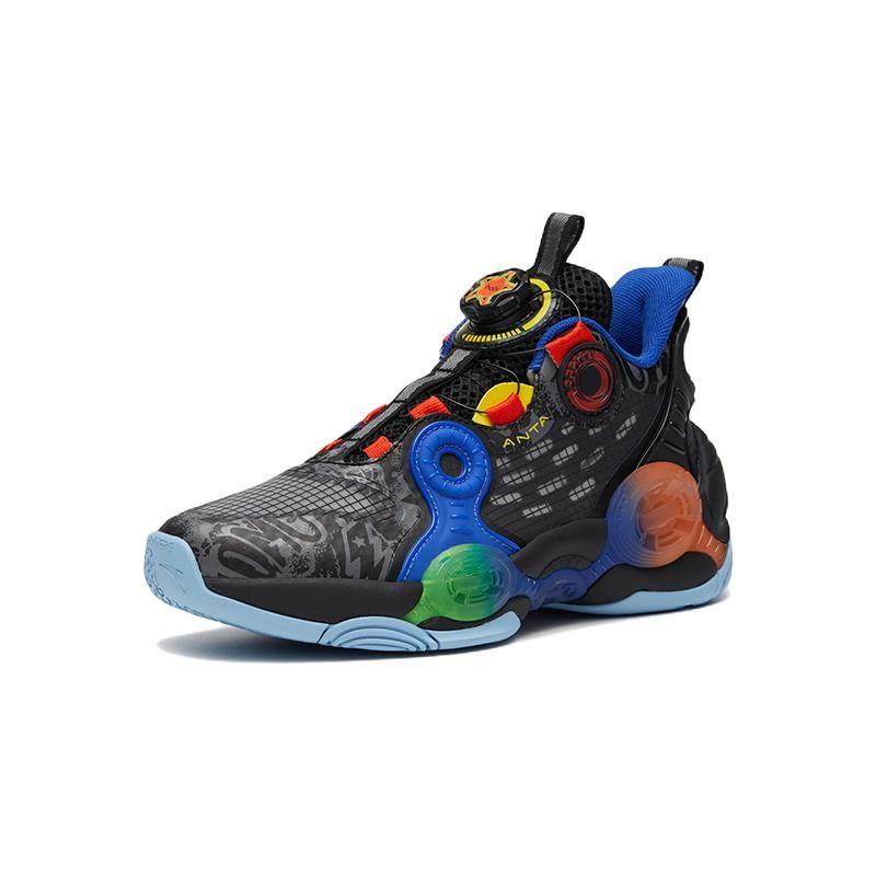 Anta Kids Asymmetric 2 Comfortable Daily Non-Slip Wear-Resistant Mid-Top Basketball Shoes Kids Basketball Shoes Black Gray Orange 312321102-4