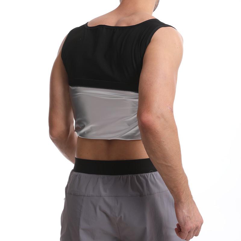 Men's Silver-Coated PU Sauna Suit: Body Shaper Sweat-Inducing Tight-Fit Short-Sleeve Vest for Abdomen Control.