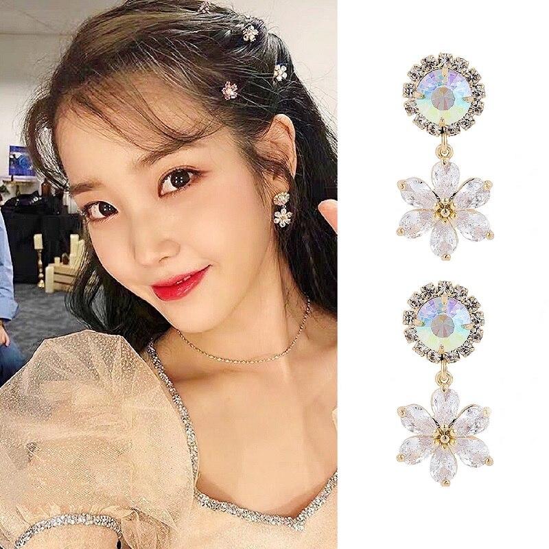 Neue Ohrringe im koreanischen Stil, elegant, exquisit, für Mädchen, Retro-Barock, glänzende Strassblumen, Clip-Ohrringe ohne Piercing