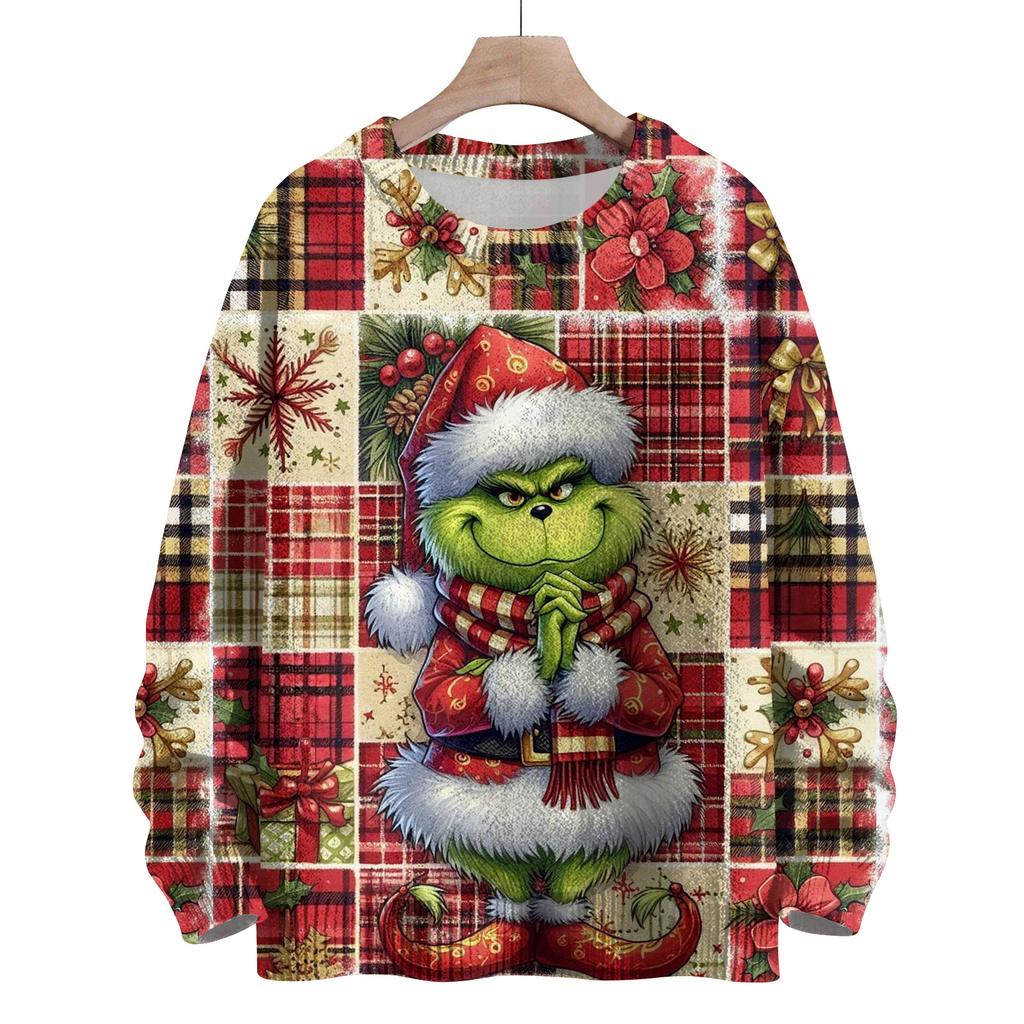 Ladies' Fashionable Casual Long Sleeved Christmas Cute Printed Round Neck Knitted Yarn