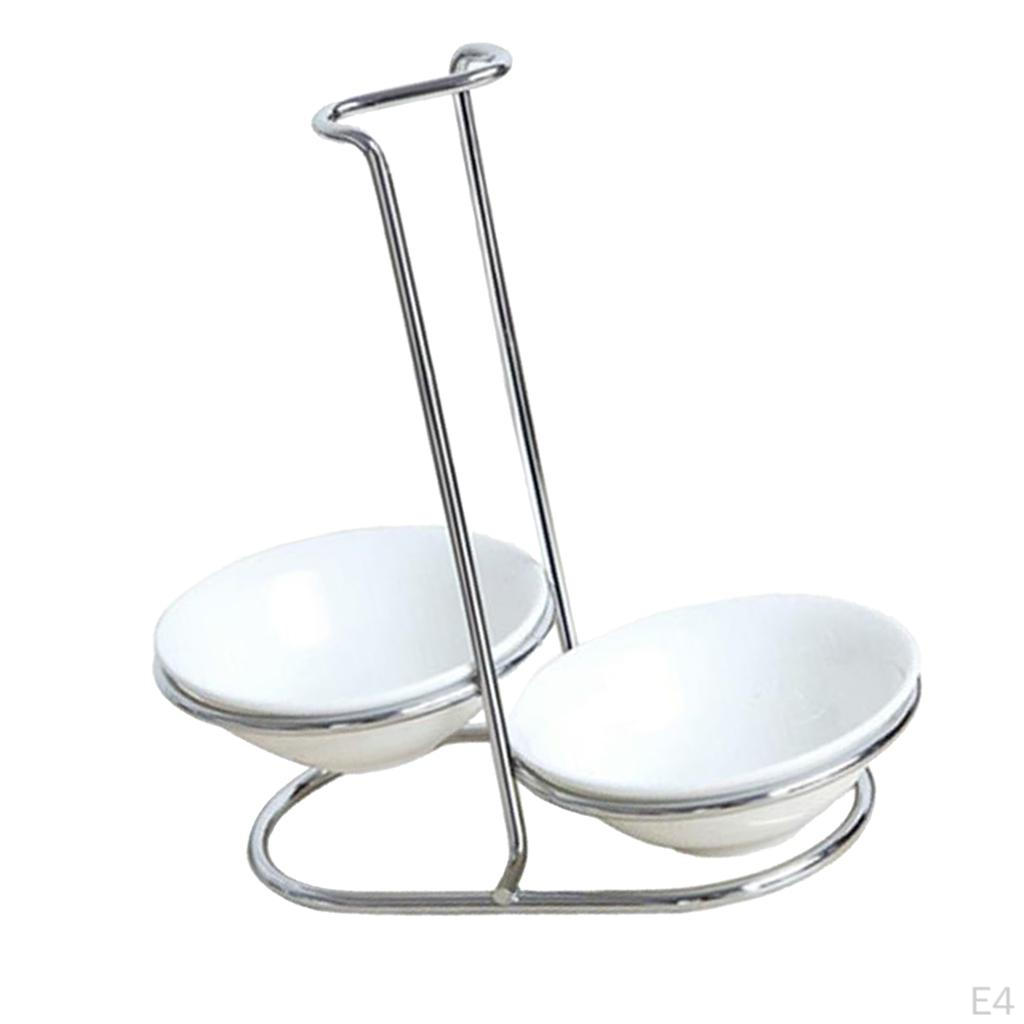 color ceramic Kitchen Ladle Spoon Rest Holder with Polished Stainless Steel Rack