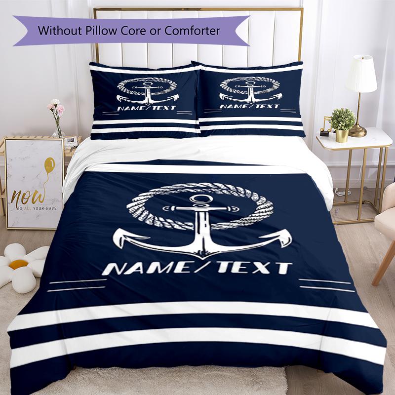 3PC Custom Name Nautical Anchor Bedding Set Duvet Cover Closure Includes 1 Duvet Cover & 2 Pillowcases for Bedroom