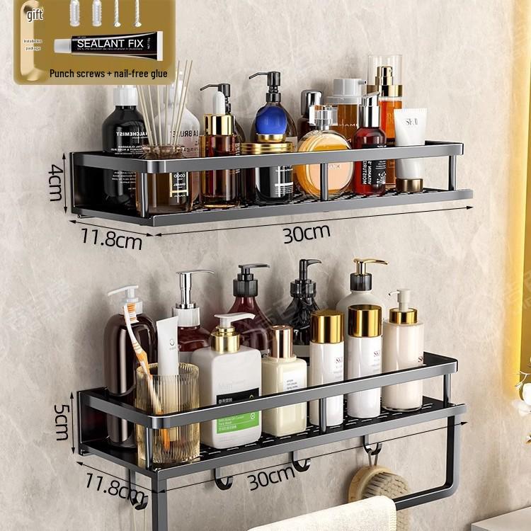Luxury Wall-Mounted Bathroom Shelf with No-Punch Storage Rods