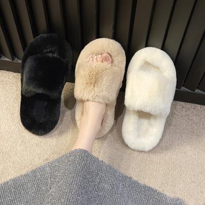 Large Size Fluffy Slippers Women's Fashion and Versatile 2025 Winter New One-word Warm Indoor Cotton Slippers