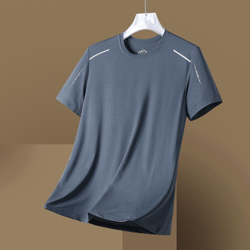 Summer Ice Silk T-Shirt Men'S Crew Neck Solid Color Quick-Drying Clothes Short Sleeves Men'S Sports Loose Thin Breathable Half-Sleeve T-Shirt
