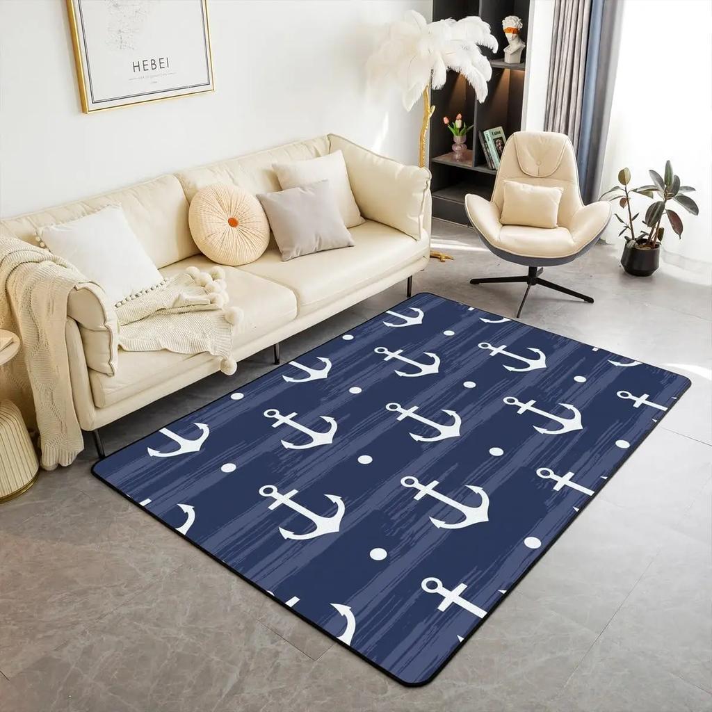 Nautical Decor Carpet Anchor Decor Living Room Rugs Kids Room Decor Sea Adventure Accent Rug Summer Holiday Indoor Floor Mat