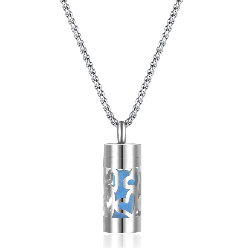Stainless Steel Aromatherapy Pendant Necklace with Hollow Cylinder and Cross Pendant