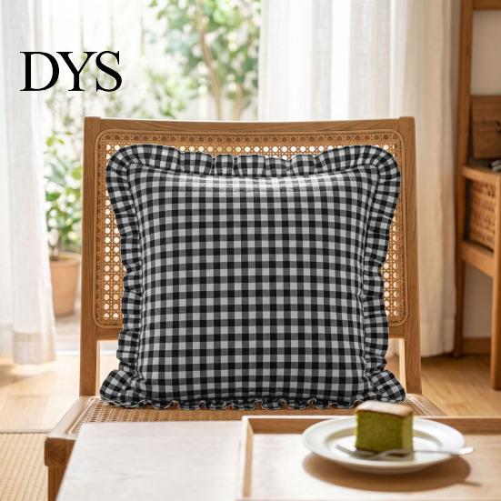 Quadratischer Schlafsofa-Deko-Rüschen-Kissenbezug, Baumwoll-Karomuster-Hülle mit Rüschenrand, 18x18 Unifarbene Kissen Zoll 20x12 Dekorative Hülle für
